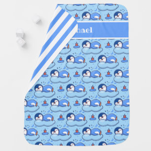 Baby Blue Sleeping Penguin Baby Blanket
