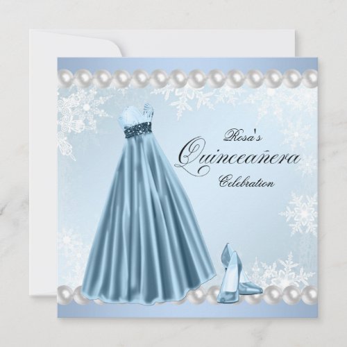 Baby Blue Snowflake Quinceanera Invitations