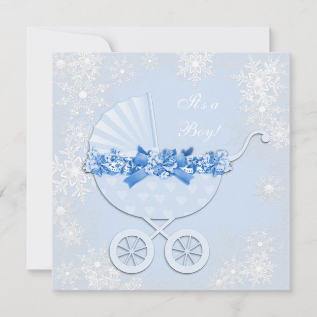 Baby Blue Snowflake Winter Wonderland Baby Shower Invitation (Front)