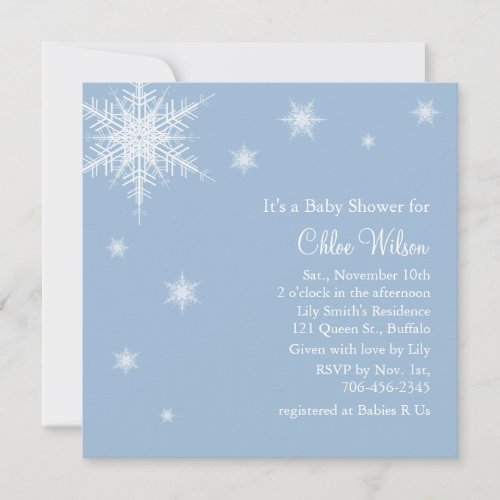 Baby Blue Snowflakes Shower Invitation