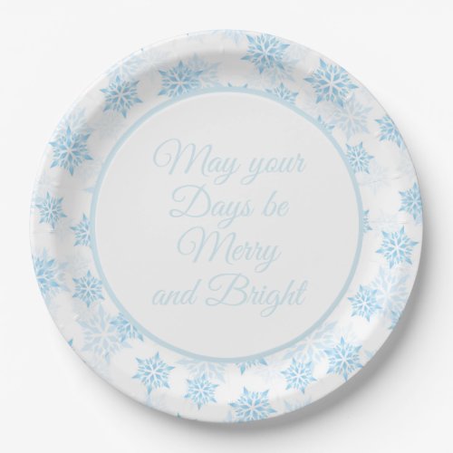 Baby Blue Snowflakes White Merry Bright Christmas Paper Plates