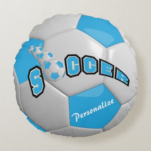 Baby Blue Soccer Ball  DIY Name Round Pillow