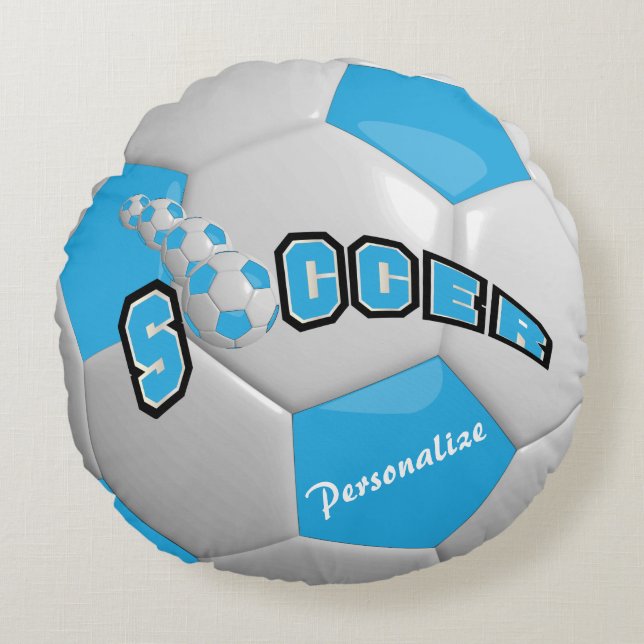 Baby Blue Soccer Ball | DIY Name Round Pillow (Front)