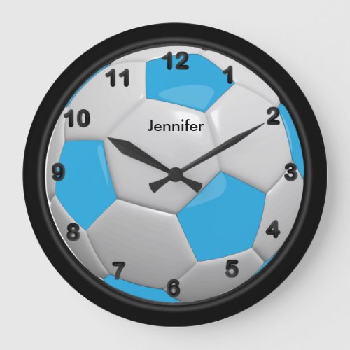 Baby Blue Soccer Ball Style Large Clock