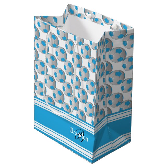 Baby Blue Soccer Balls Medium Gift Bag (Front Angled)