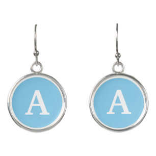 Baby Blue Solid Color Add Your Initial Earrings