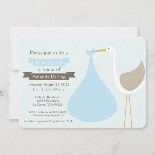 Baby Blue Stork Baby Shower Invitation