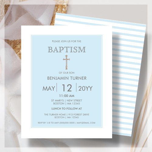 Baby Blue Stripe  Baptism Budget Invitation