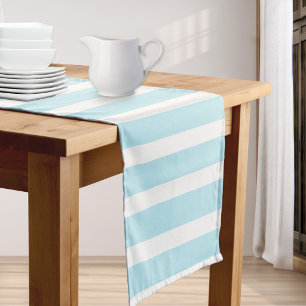 Baby Blue Stripe Patterned Chic Elegant Simple Short Table Runner