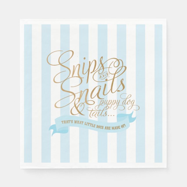 Baby blue Striped Snips and Snails Paper Napkins (Front)