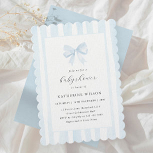 Baby Blue Stripes & Bow Baby Shower Invitation