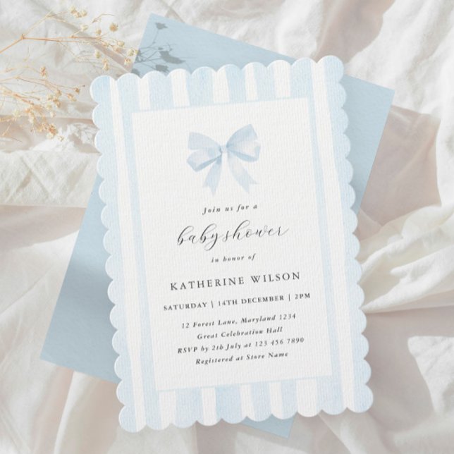 Baby Blue Stripes & Bow Baby Shower Invitation (Creator Uploaded)