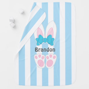 Baby Blue Stripes Bunny Rabbit Baby Blanket