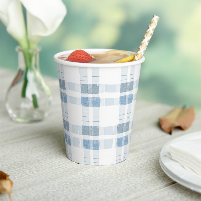 Baby Blue Stripes Checkered Pattern Paper Cups (Insitu)