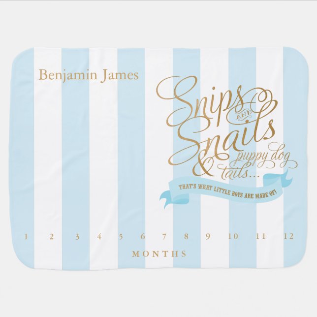 Baby Blue Stripes Monthly Milestone Baby Blanket (Horizontal)