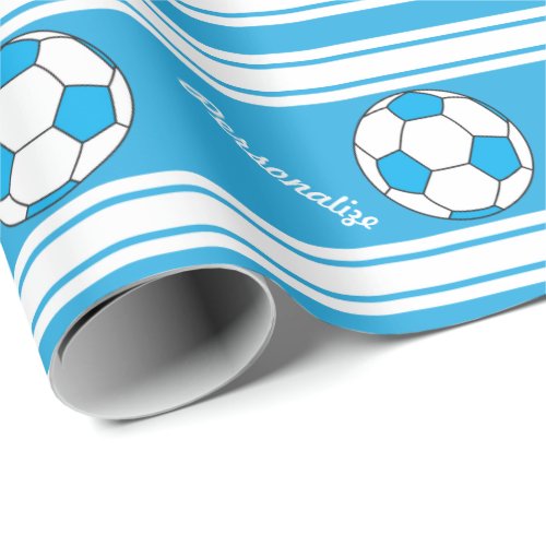 Baby Blue Stripes Soccer Ball Wrapping Paper