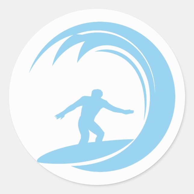 Baby Blue Surfing Classic Round Sticker (Front)