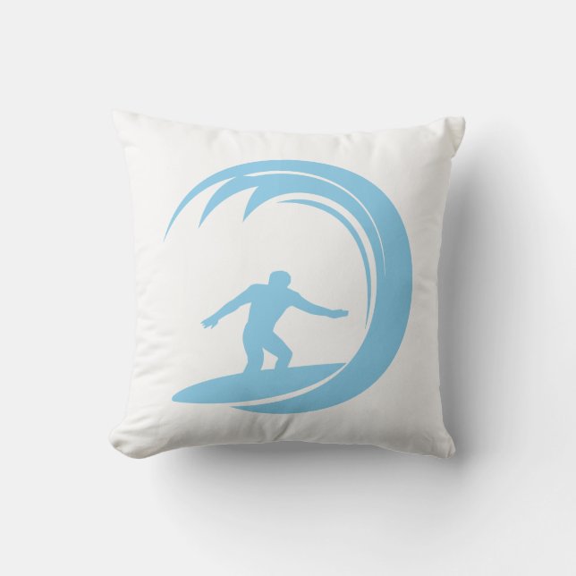 Baby Blue Surfing Throw Pillow (Front)