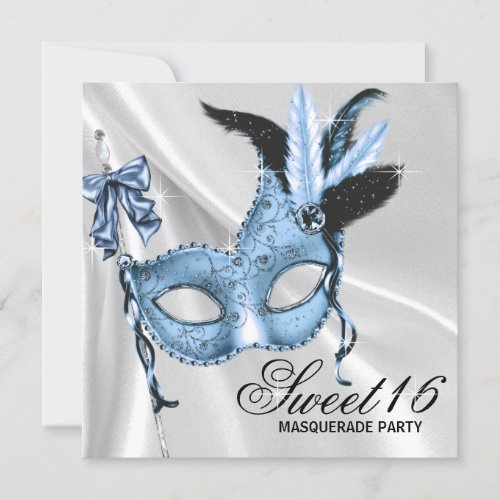 Baby Blue Sweet 16 Masquerade Party Custom Announcements