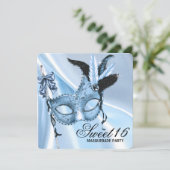 Baby Blue Sweet 16 Masquerade Party Invitation (Standing Front)