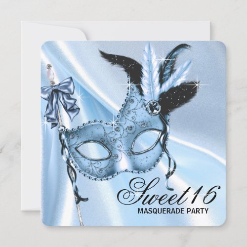 Baby Blue Sweet 16 Masquerade Party Personalized Announcements