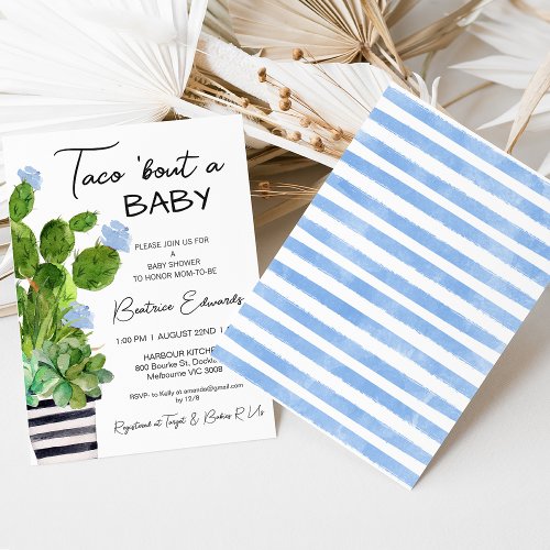 Baby Blue Taco Bout a Baby Cactus Baby Shower Invitation