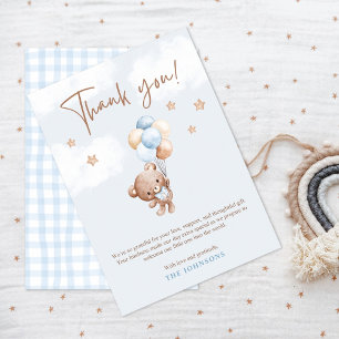 Baby Blue Teddy Bear Baby Shower Thank You Card