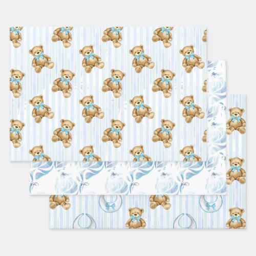 Baby Blue Teddy Bears 1 Wrapping Paper Sheets