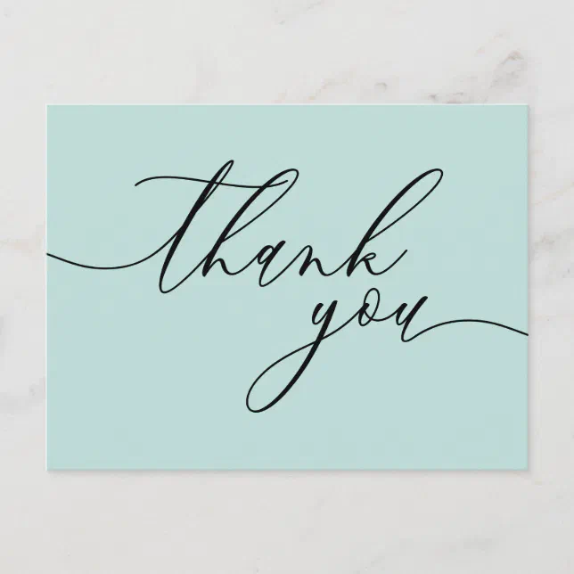 Baby Blue Thank You Script Text Clean Custom Photo Postcard | Zazzle