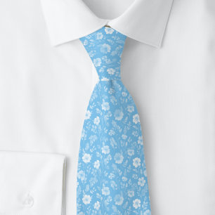Baby Blue Tiny Flowers Neck Tie