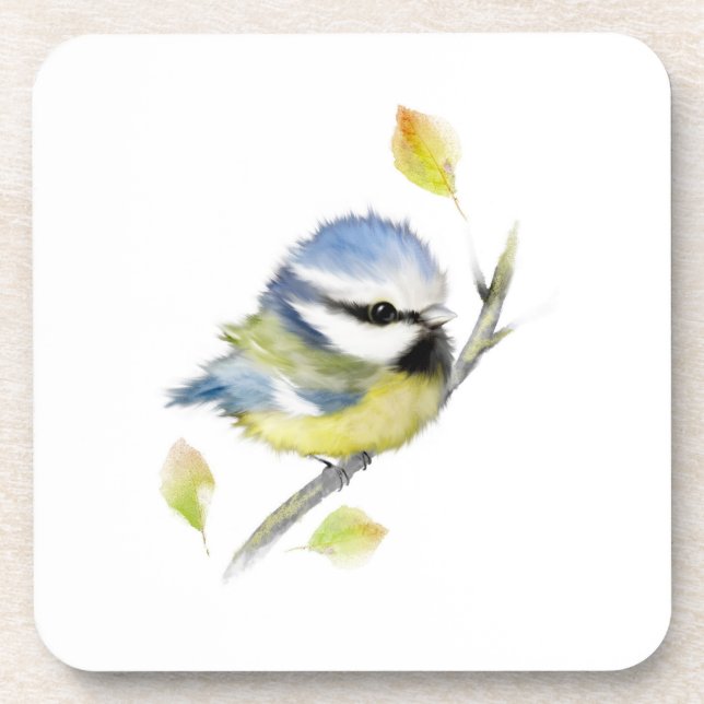 Baby Blue tit Bird Beverage Coaster (Front)