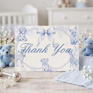Baby Blue Toile Safari Baby Shower Thank You Card 