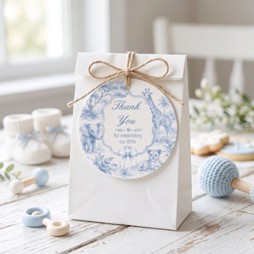 Baby Blue Toile Safari Baby Shower Thank You Round Classic Round Sticker