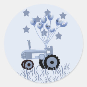 Baby Blue Tractor with Balloons Stickers