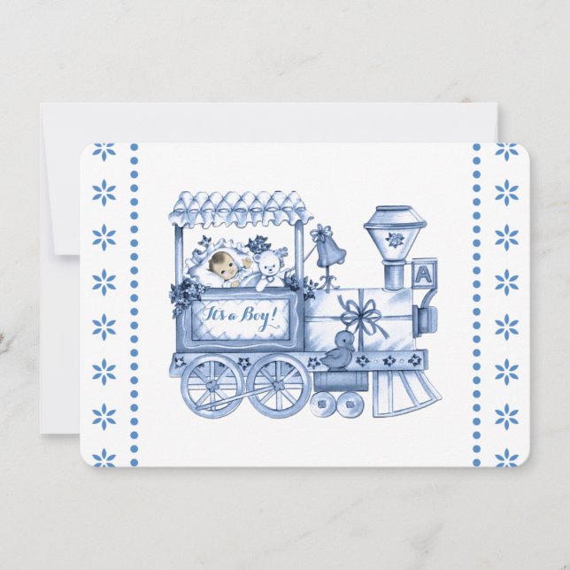 Baby Blue Train Baby Boy Shower Invitation (Front)