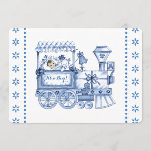 Baby Blue Train Baby Boy Shower Invitation