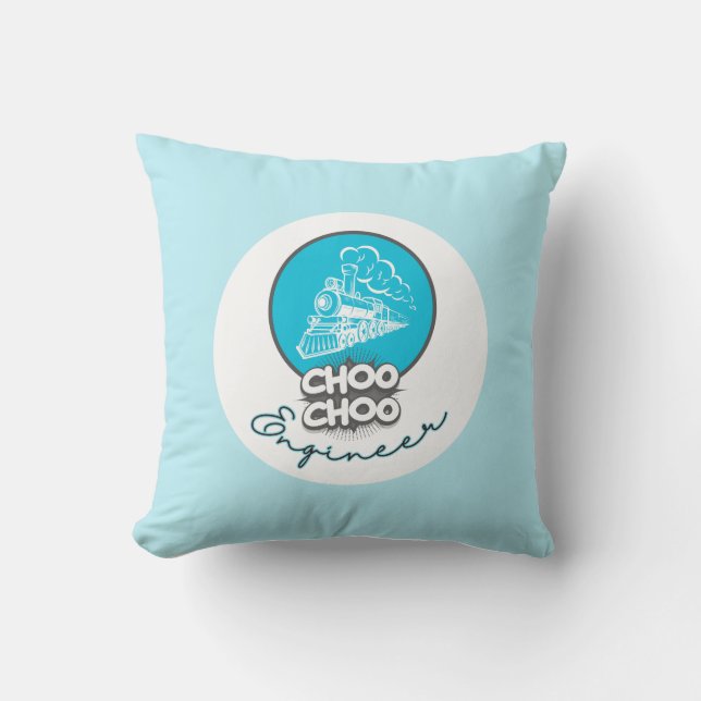 Baby Blue Train Choo Choo Engineer Throw Pillow (Front)