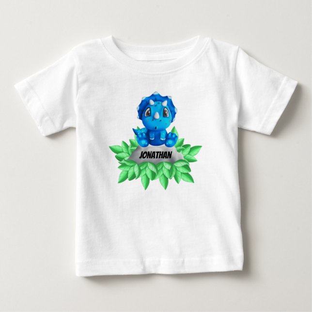 Baby Blue Triceratops Dinosaur T-Shirt (Front)