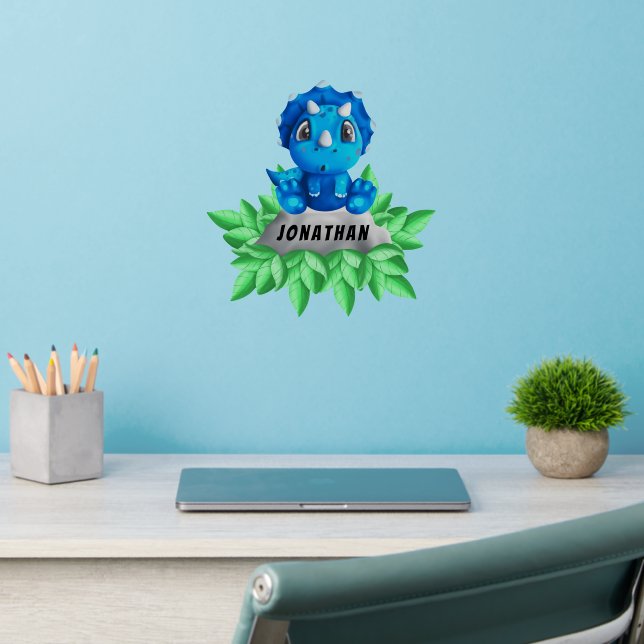 Baby Blue Triceratops Dinosaur Wall Decal (Home Office 2)