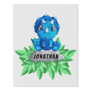 Baby Blue Triceratops White Wrapped Canvas Print