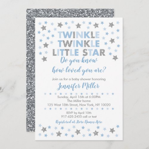 Baby Blue Twinkle Star Baby Shower Invitation