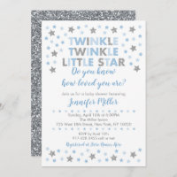 Baby Blue Twinkle Star Baby Shower Invitation