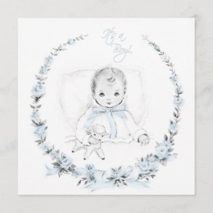 Baby Blue Vintage Baby Boy Shower Invitation