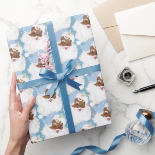Baby Blue Vintage Black Santa Claus Christmas Gift Wrapping Paper