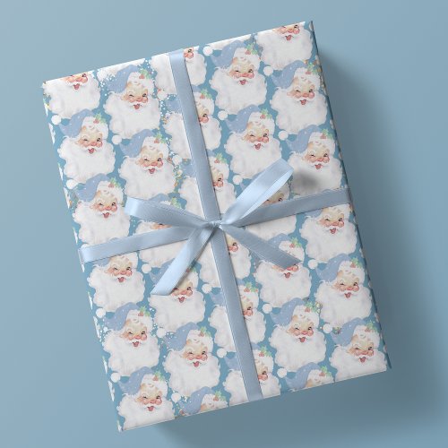 Baby Blue Vintage Wink Santa Claus Christmas Gift Wrapping Paper
