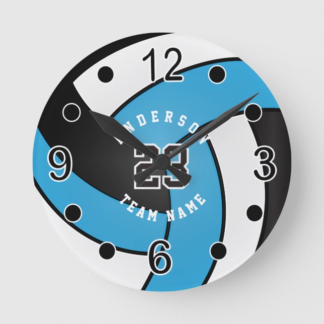 Baby Blue Volleyball Style with DIY Text Round Clock (Front)