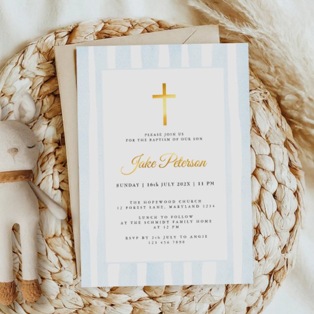 Baby Blue Watercolor Baptism  Foil Invitation (Creator Uploaded)