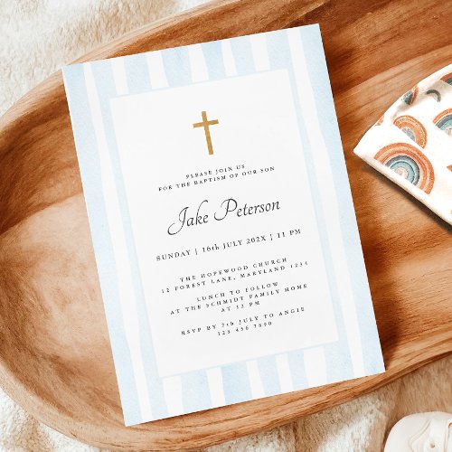 Baby Blue Watercolor Baptism  Invitation