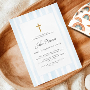 Baby Blue Watercolor Baptism  Invitation
