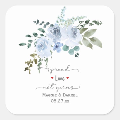 Baby Blue Watercolor Floral Spread Love Not Germs Square Sticker